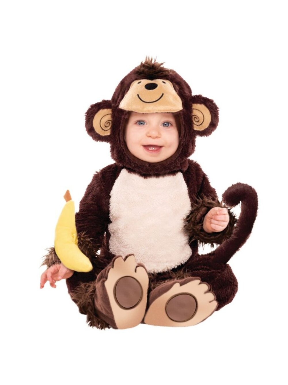 Baby Monkey Costume 0-6 Months With Banana Plush & Foot Covers Halloween Outfit